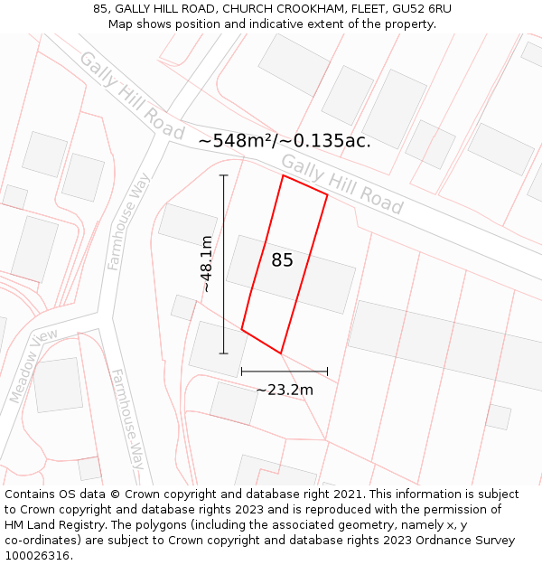 85, GALLY HILL ROAD, CHURCH CROOKHAM, FLEET, GU52 6RU: Plot and title map