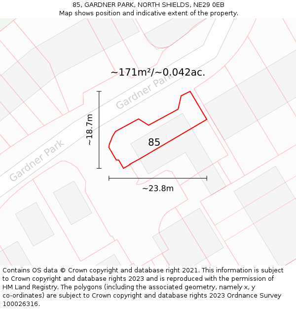 85, GARDNER PARK, NORTH SHIELDS, NE29 0EB: Plot and title map