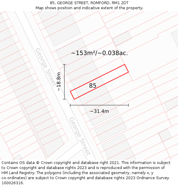 85, GEORGE STREET, ROMFORD, RM1 2DT: Plot and title map