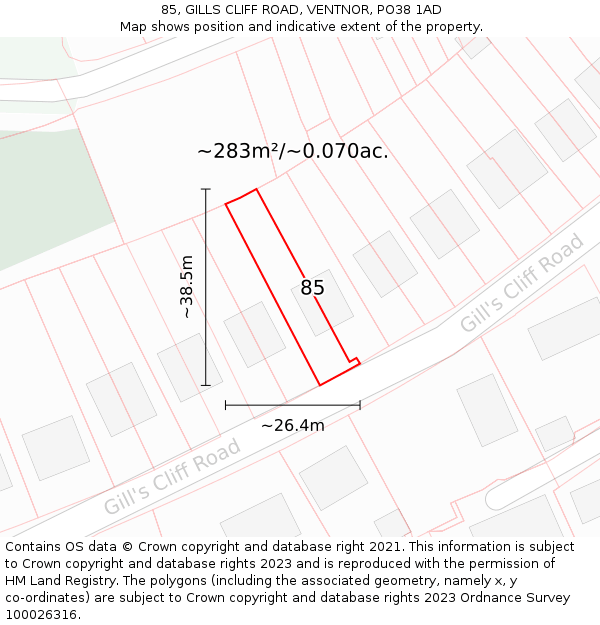 85, GILLS CLIFF ROAD, VENTNOR, PO38 1AD: Plot and title map