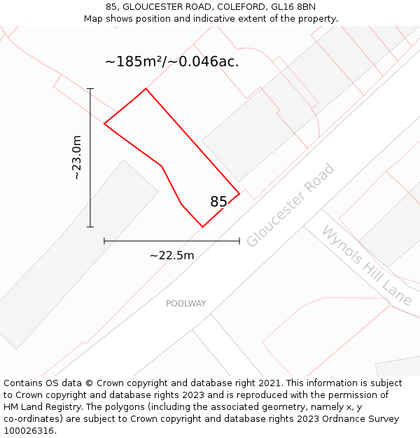 85, GLOUCESTER ROAD, COLEFORD, GL16 8BN: Plot and title map