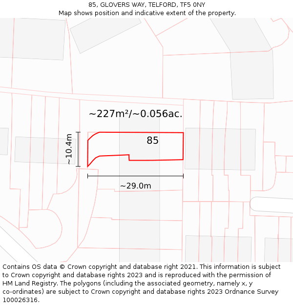 85, GLOVERS WAY, TELFORD, TF5 0NY: Plot and title map