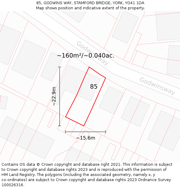 85, GODWINS WAY, STAMFORD BRIDGE, YORK, YO41 1DA: Plot and title map