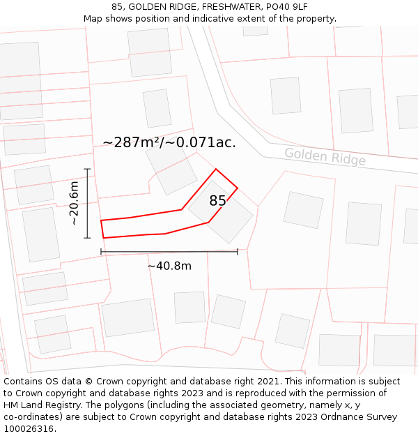 85, GOLDEN RIDGE, FRESHWATER, PO40 9LF: Plot and title map