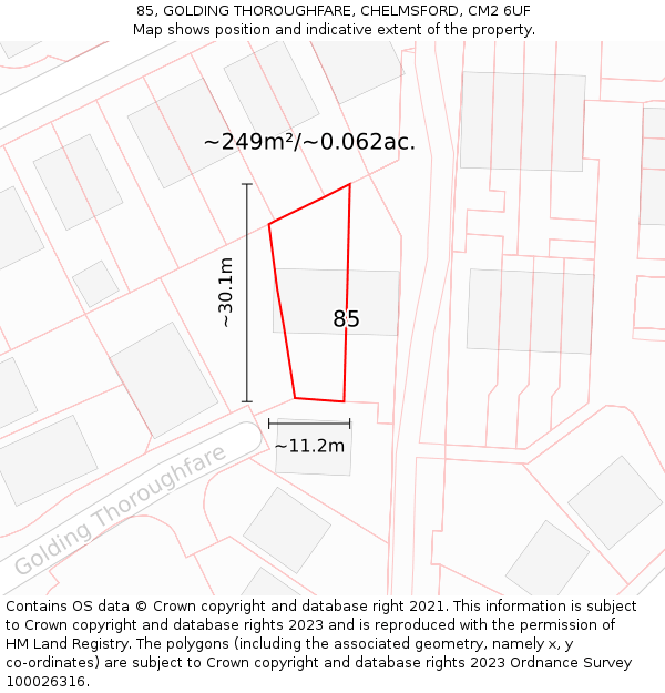 85, GOLDING THOROUGHFARE, CHELMSFORD, CM2 6UF: Plot and title map