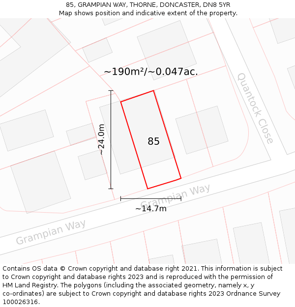 85, GRAMPIAN WAY, THORNE, DONCASTER, DN8 5YR: Plot and title map