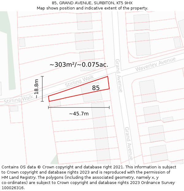 85, GRAND AVENUE, SURBITON, KT5 9HX: Plot and title map