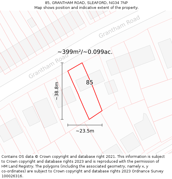 85, GRANTHAM ROAD, SLEAFORD, NG34 7NP: Plot and title map