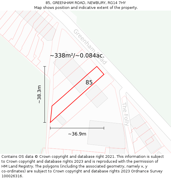 85, GREENHAM ROAD, NEWBURY, RG14 7HY: Plot and title map