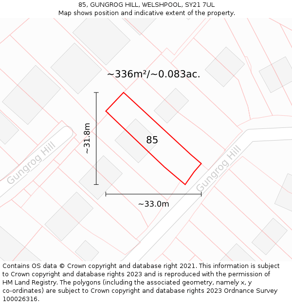 85, GUNGROG HILL, WELSHPOOL, SY21 7UL: Plot and title map