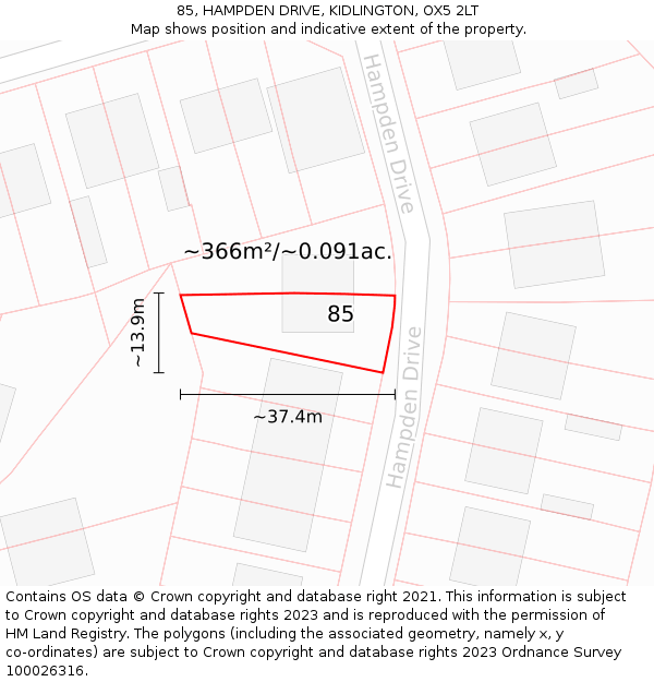 85, HAMPDEN DRIVE, KIDLINGTON, OX5 2LT: Plot and title map