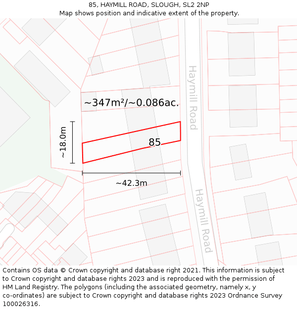 85, HAYMILL ROAD, SLOUGH, SL2 2NP: Plot and title map