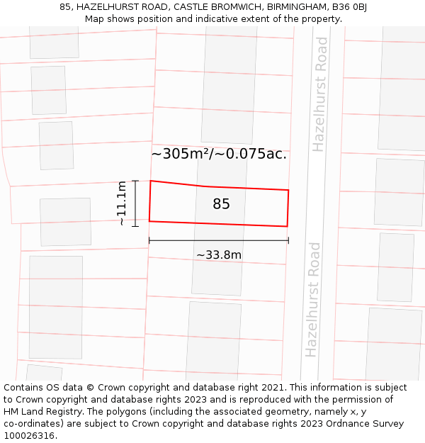 85, HAZELHURST ROAD, CASTLE BROMWICH, BIRMINGHAM, B36 0BJ: Plot and title map