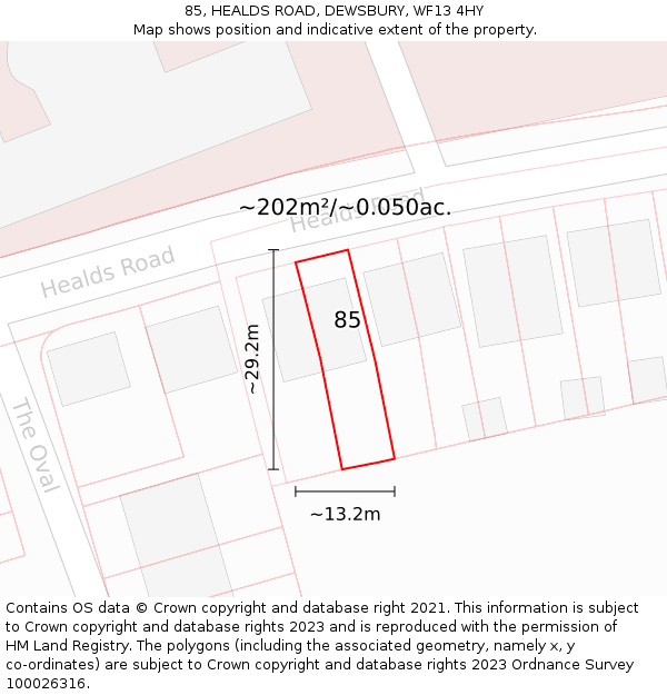 85, HEALDS ROAD, DEWSBURY, WF13 4HY: Plot and title map