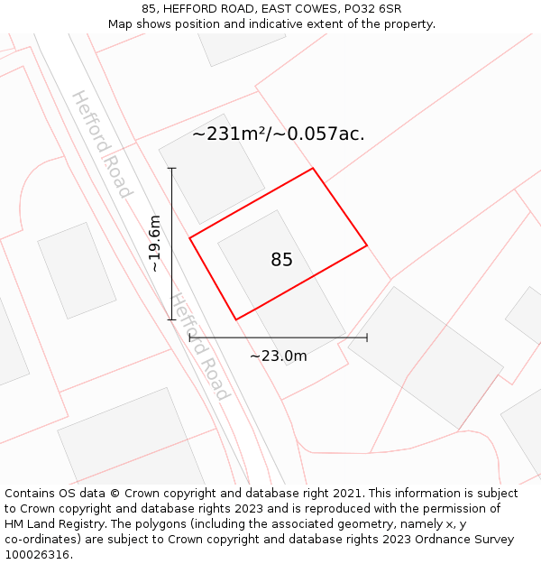 85, HEFFORD ROAD, EAST COWES, PO32 6SR: Plot and title map