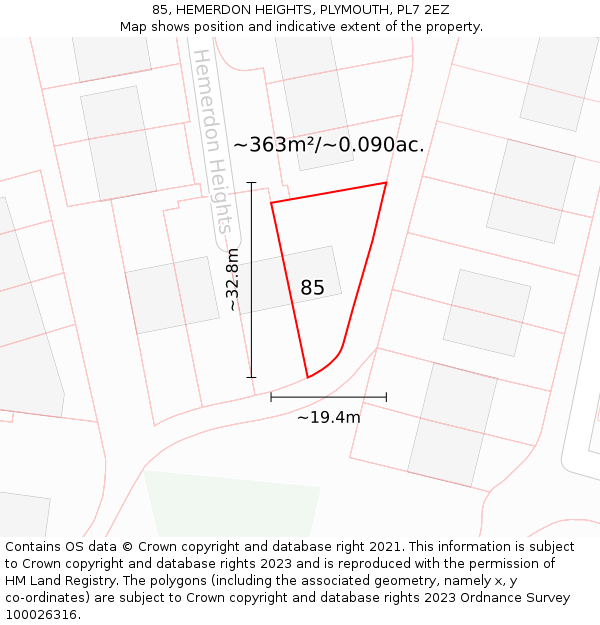 85, HEMERDON HEIGHTS, PLYMOUTH, PL7 2EZ: Plot and title map