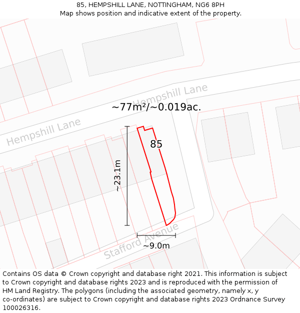 85, HEMPSHILL LANE, NOTTINGHAM, NG6 8PH: Plot and title map