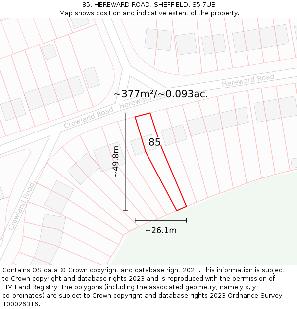 85, HEREWARD ROAD, SHEFFIELD, S5 7UB: Plot and title map