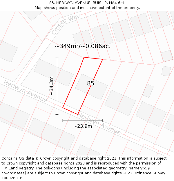 85, HERLWYN AVENUE, RUISLIP, HA4 6HL: Plot and title map