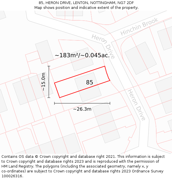 85, HERON DRIVE, LENTON, NOTTINGHAM, NG7 2DF: Plot and title map