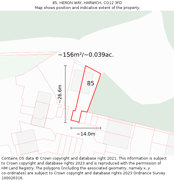 85, HERON WAY, HARWICH, CO12 3FD: Plot and title map