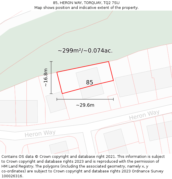 85, HERON WAY, TORQUAY, TQ2 7SU: Plot and title map