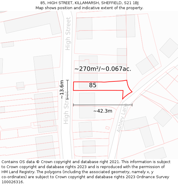 85, HIGH STREET, KILLAMARSH, SHEFFIELD, S21 1BJ: Plot and title map