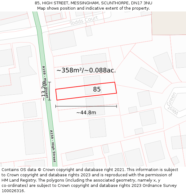 85, HIGH STREET, MESSINGHAM, SCUNTHORPE, DN17 3NU: Plot and title map