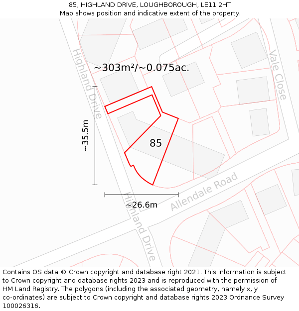 85, HIGHLAND DRIVE, LOUGHBOROUGH, LE11 2HT: Plot and title map