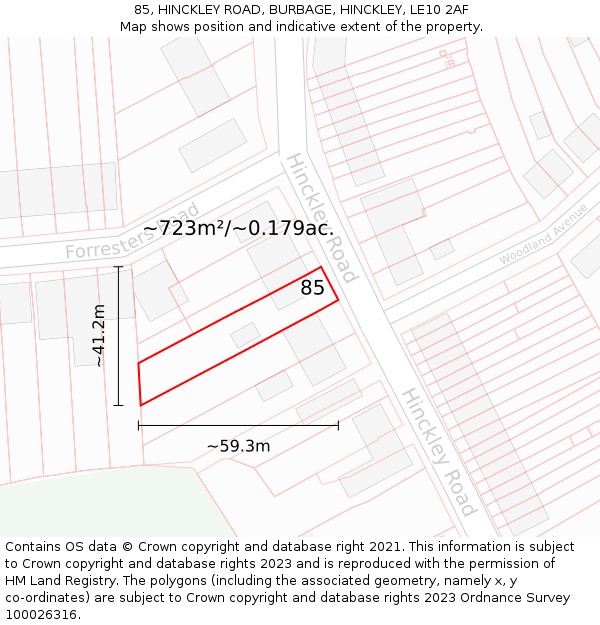 85, HINCKLEY ROAD, BURBAGE, HINCKLEY, LE10 2AF: Plot and title map