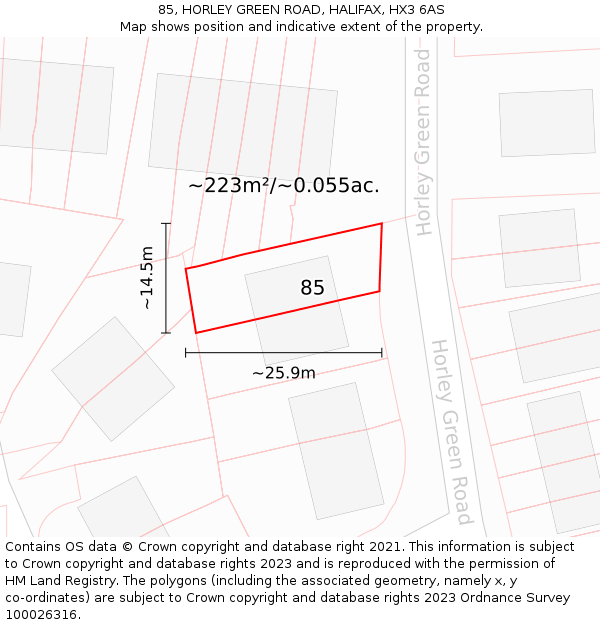 85, HORLEY GREEN ROAD, HALIFAX, HX3 6AS: Plot and title map