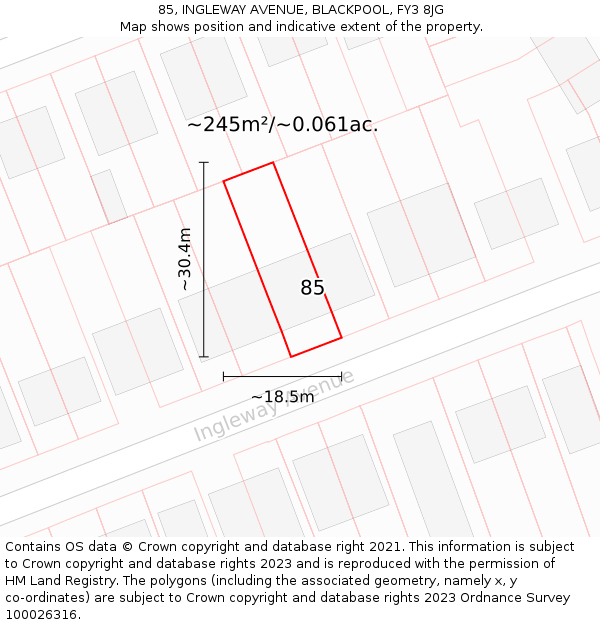 85, INGLEWAY AVENUE, BLACKPOOL, FY3 8JG: Plot and title map