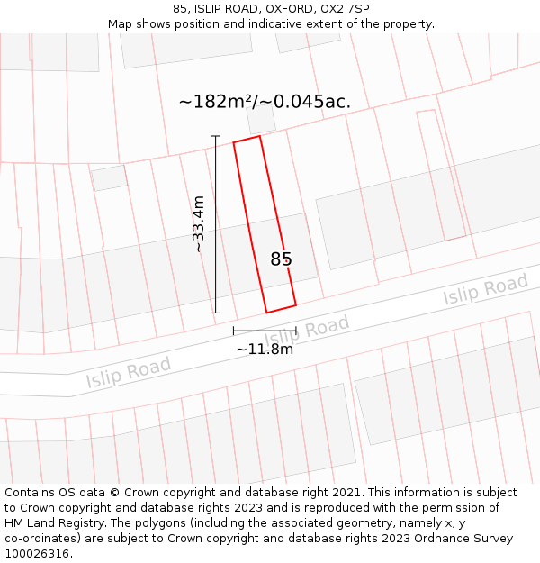 85, ISLIP ROAD, OXFORD, OX2 7SP: Plot and title map