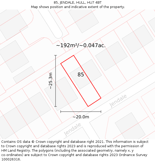85, JENDALE, HULL, HU7 4BT: Plot and title map