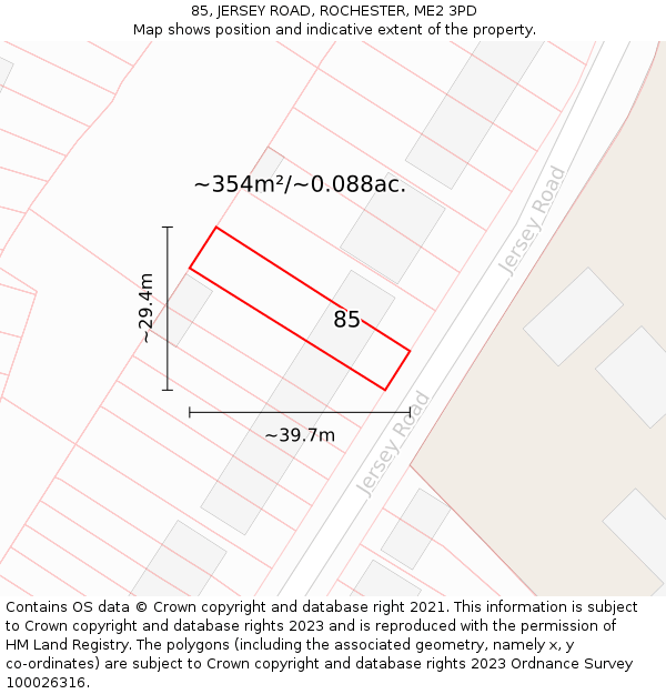 85, JERSEY ROAD, ROCHESTER, ME2 3PD: Plot and title map