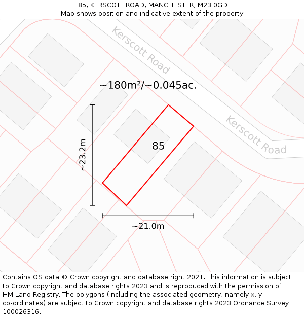 85, KERSCOTT ROAD, MANCHESTER, M23 0GD: Plot and title map