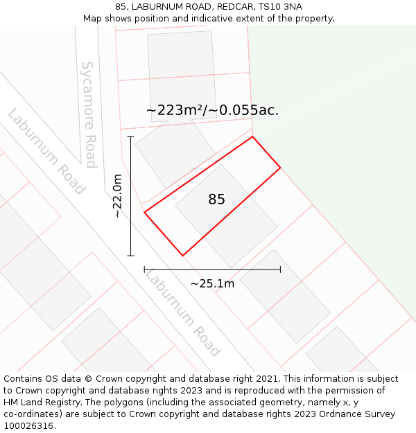 85, LABURNUM ROAD, REDCAR, TS10 3NA: Plot and title map