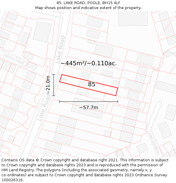 85, LAKE ROAD, POOLE, BH15 4LF: Plot and title map