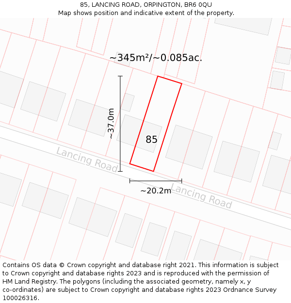 85, LANCING ROAD, ORPINGTON, BR6 0QU: Plot and title map