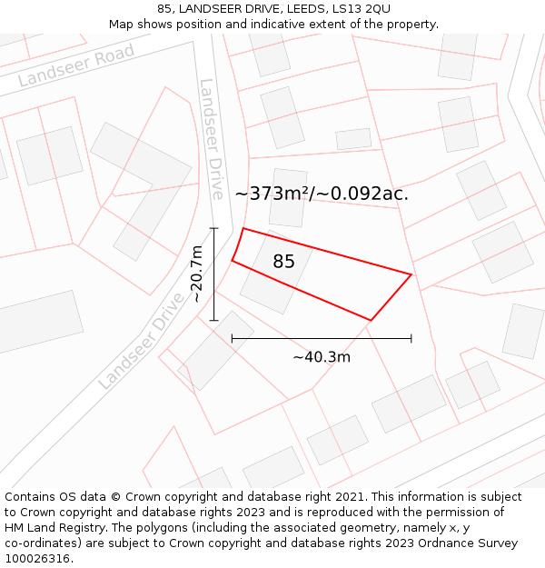 85, LANDSEER DRIVE, LEEDS, LS13 2QU: Plot and title map