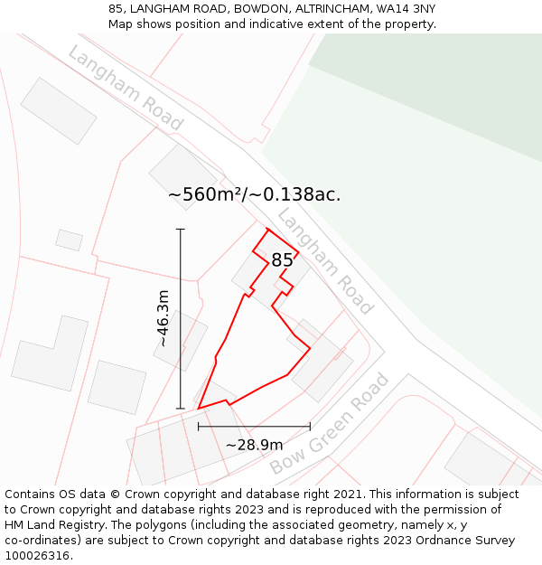 85, LANGHAM ROAD, BOWDON, ALTRINCHAM, WA14 3NY: Plot and title map