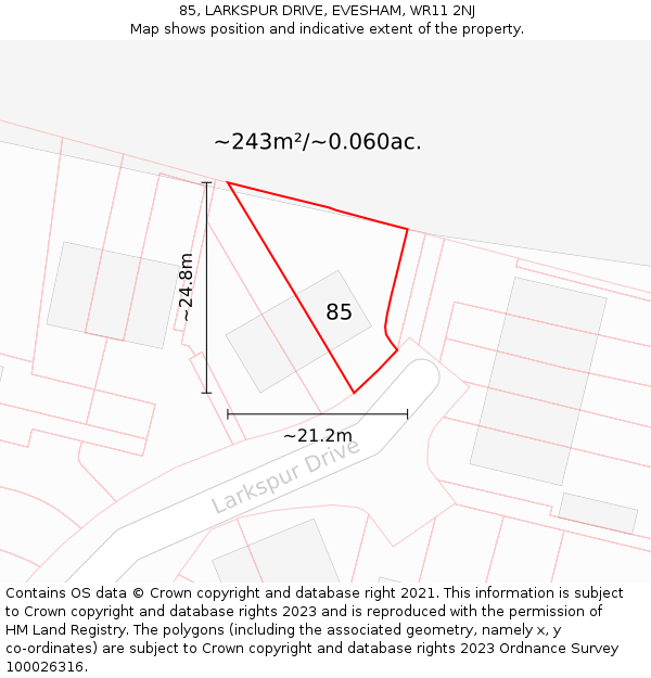 85, LARKSPUR DRIVE, EVESHAM, WR11 2NJ: Plot and title map