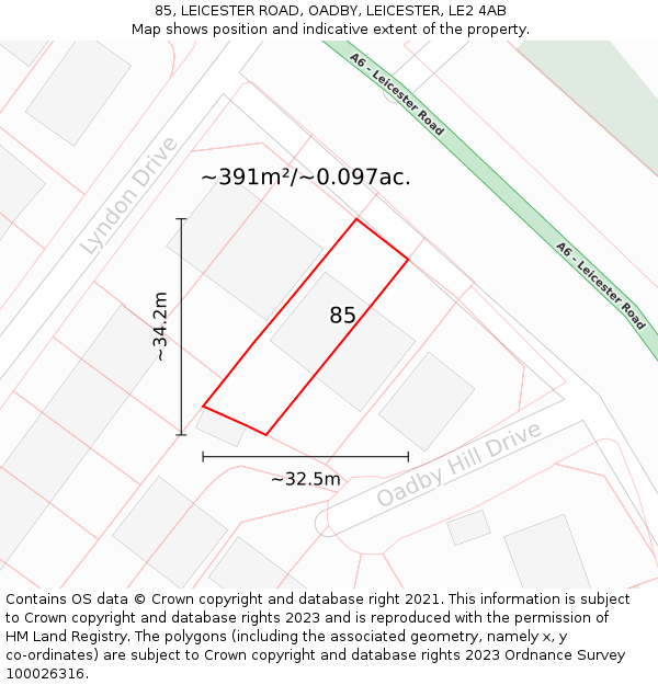 85, LEICESTER ROAD, OADBY, LEICESTER, LE2 4AB: Plot and title map