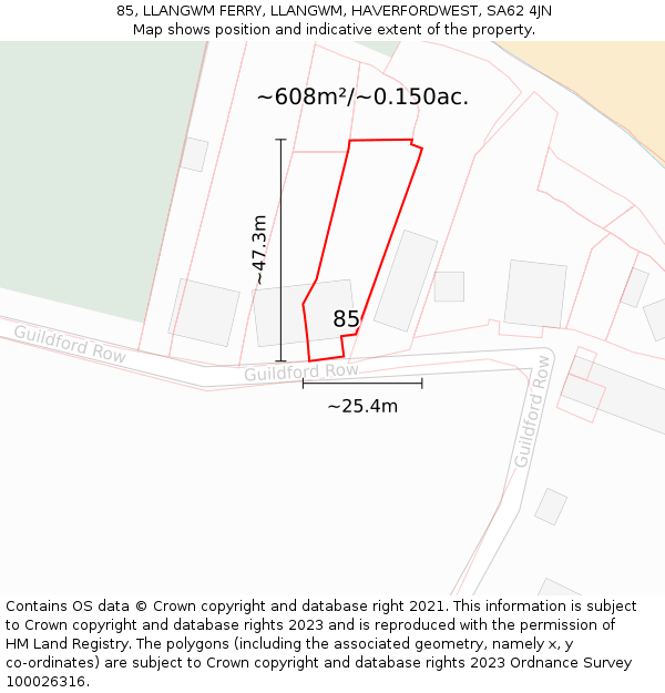 85, LLANGWM FERRY, LLANGWM, HAVERFORDWEST, SA62 4JN: Plot and title map