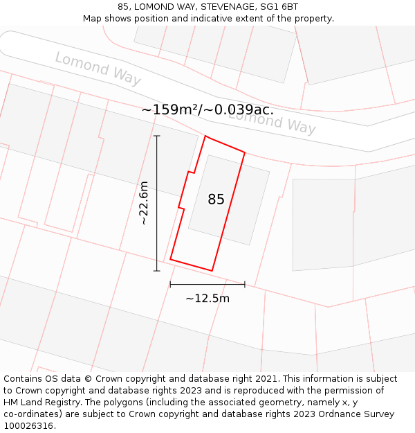 85, LOMOND WAY, STEVENAGE, SG1 6BT: Plot and title map