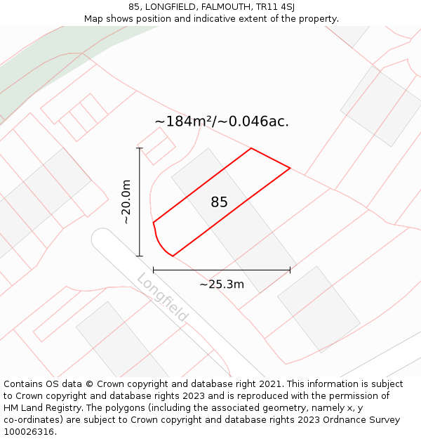 85, LONGFIELD, FALMOUTH, TR11 4SJ: Plot and title map