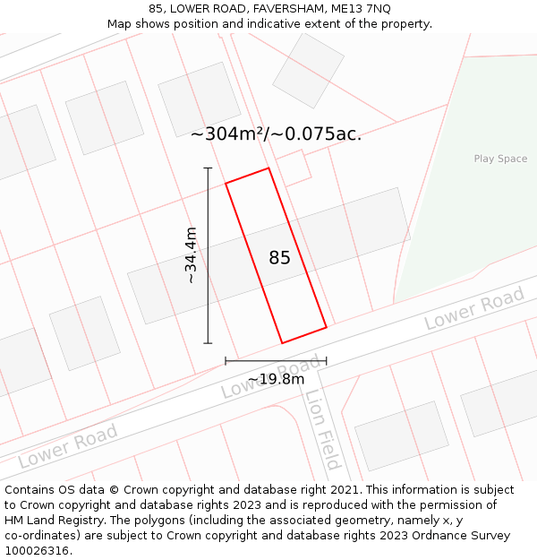 85, LOWER ROAD, FAVERSHAM, ME13 7NQ: Plot and title map