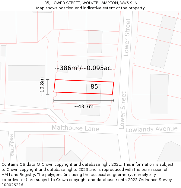 85, LOWER STREET, WOLVERHAMPTON, WV6 9LN: Plot and title map