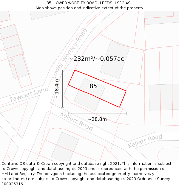 85, LOWER WORTLEY ROAD, LEEDS, LS12 4SL: Plot and title map