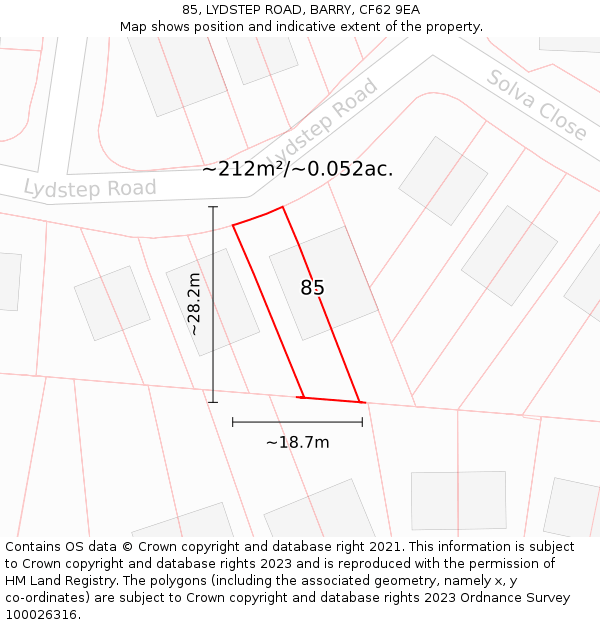 85, LYDSTEP ROAD, BARRY, CF62 9EA: Plot and title map